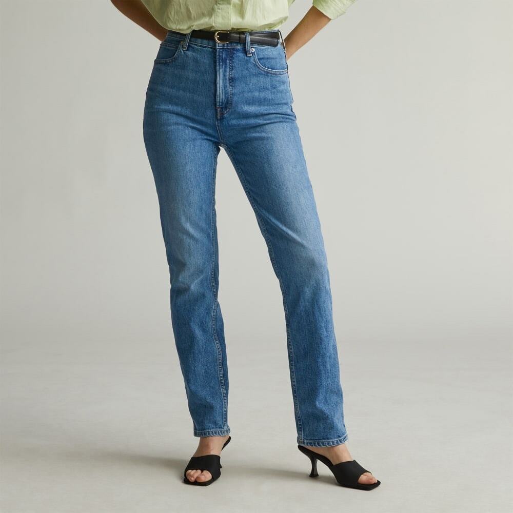 Everlane Womens The Way High Slim Straight Leg Jean Sail Blue High Rise Short 29